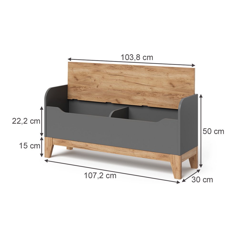 VitaliSpa® Bücherregal Malia, Grau/Artisan/Artisan, 107.2 x 50 cm mit Sitzfläche, 1-tlg. Bild 4