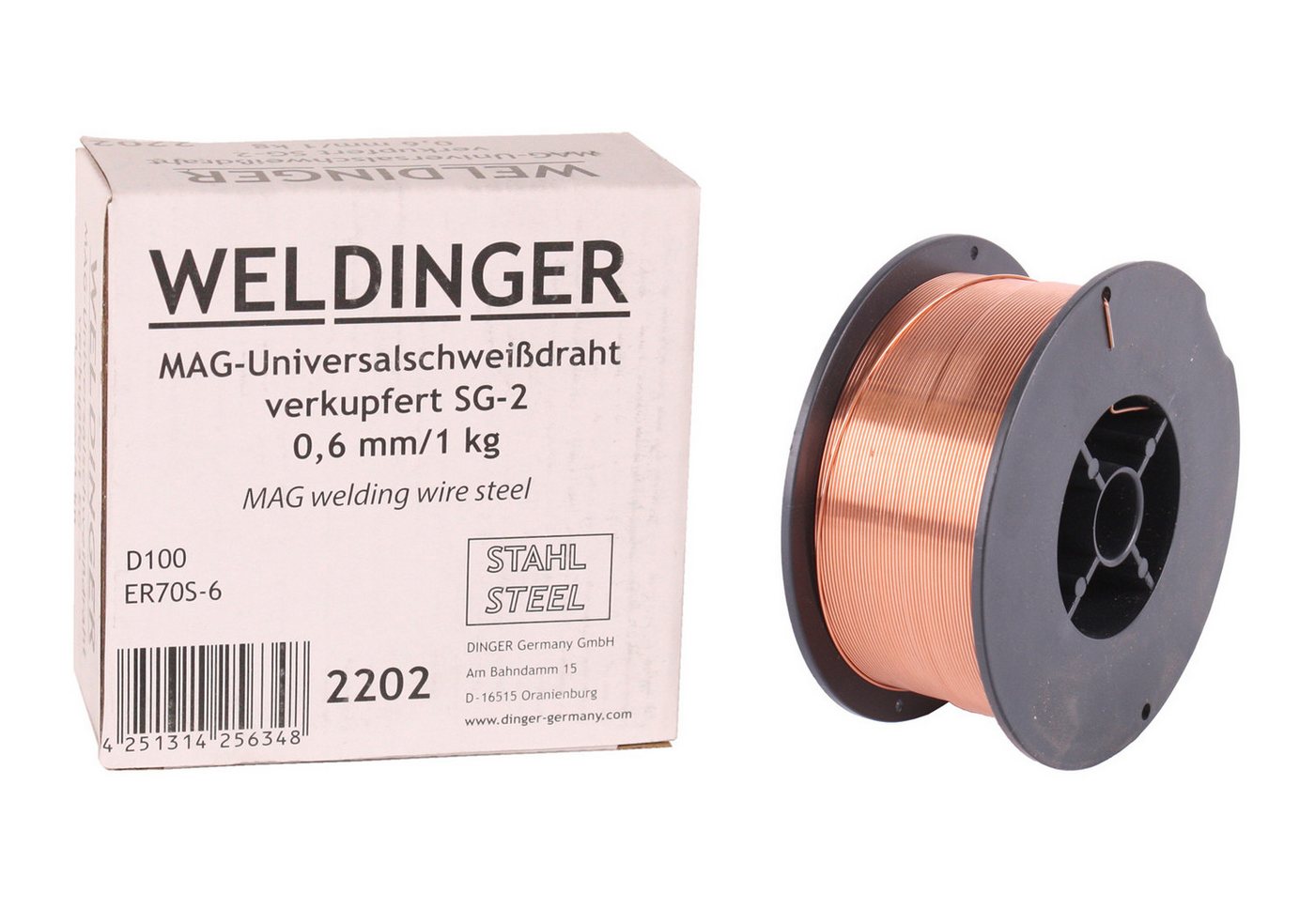 WELDINGER Schweißdraht MAG-Schutzgasschweißdraht SG2 verkupfert 0,6 mm 1 kg D100 Baustahl, (1St), verkupfert Bild 3
