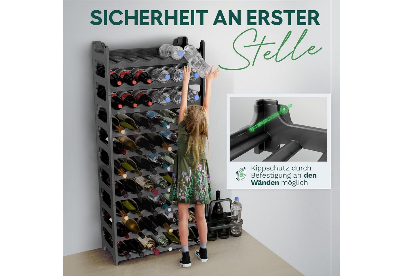 Novaliv Weinregal 20639-6x, 6-tlg., Flaschenregal für 36 Flaschen aus Kunststoff Recycelt, erweiterbar, We