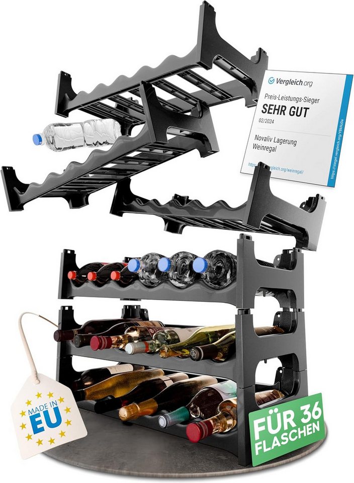 Novaliv Weinregal 20639-6x, 6-tlg., Flaschenregal für 36 Flaschen aus Kunststoff Recycelt, erweiterbar, We Bild 5