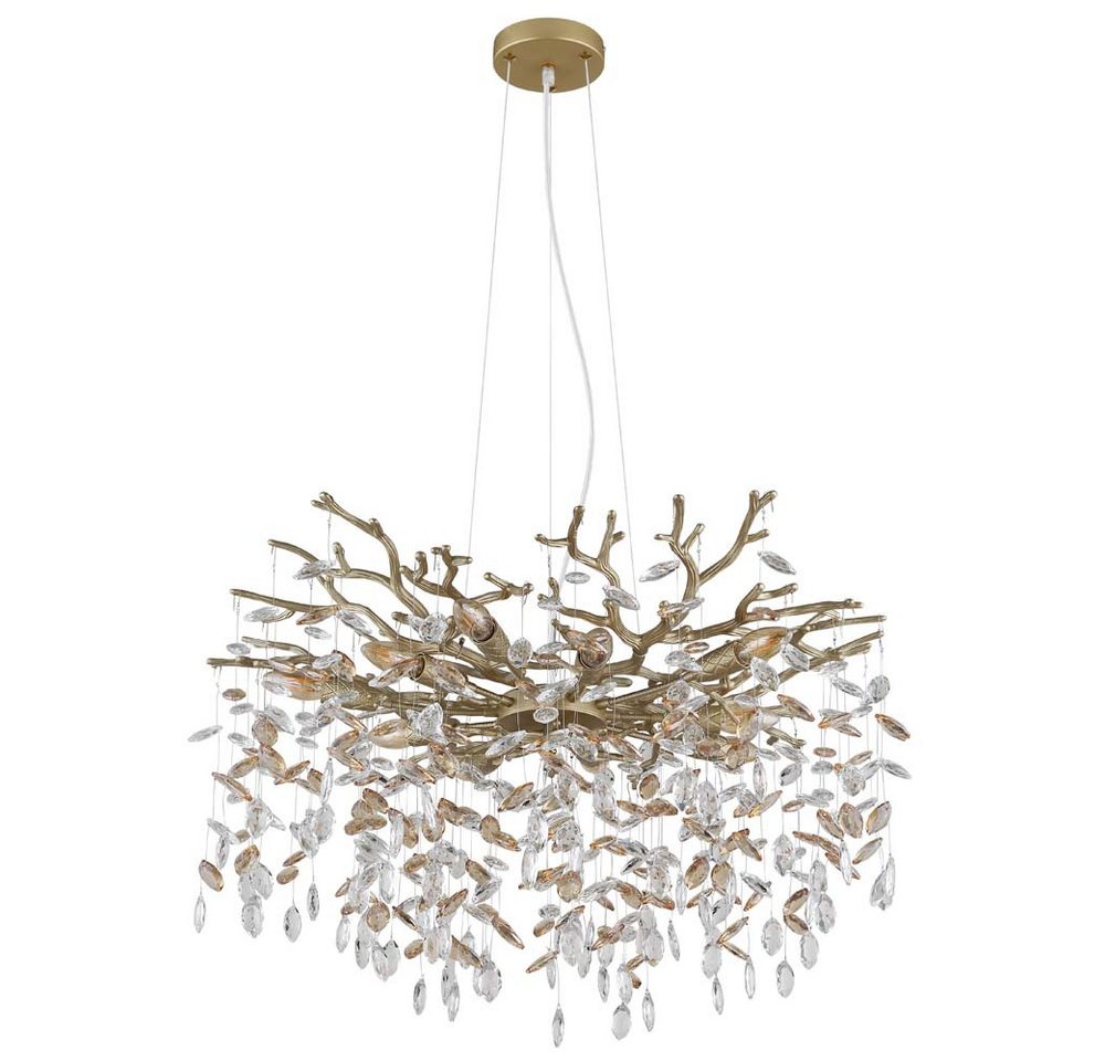 GLOBO LIGHTING Hängeleuchte, Leuchtmittel nicht inklusive, Luster goldfarben matt mit Glaskristallen amber Ø80cm