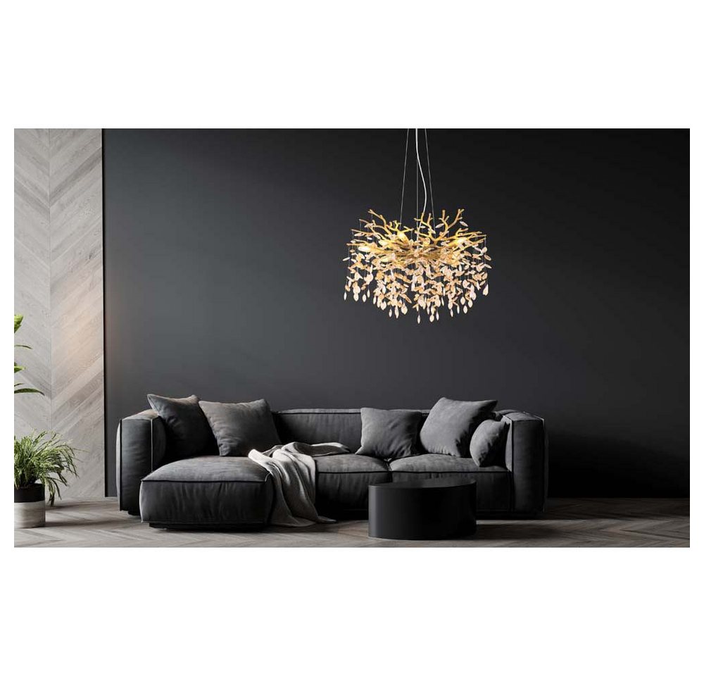 GLOBO LIGHTING Hängeleuchte, Leuchtmittel nicht inklusive, Luster goldfarben matt mit Glaskristallen amber Ø80cm Bild 2