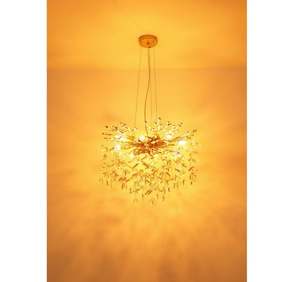GLOBO LIGHTING Hängeleuchte, Leuchtmittel nicht inklusive, Luster goldfarben matt mit Glaskristallen amber Ø80cm Bild 3