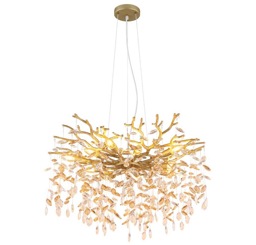 GLOBO LIGHTING Hängeleuchte, Leuchtmittel nicht inklusive, Luster goldfarben matt mit Glaskristallen amber Ø80cm Bild 4