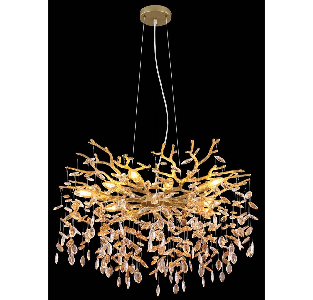 GLOBO LIGHTING Hängeleuchte, Leuchtmittel nicht inklusive, Luster goldfarben matt mit Glaskristallen amber Ø80cm Bild 5