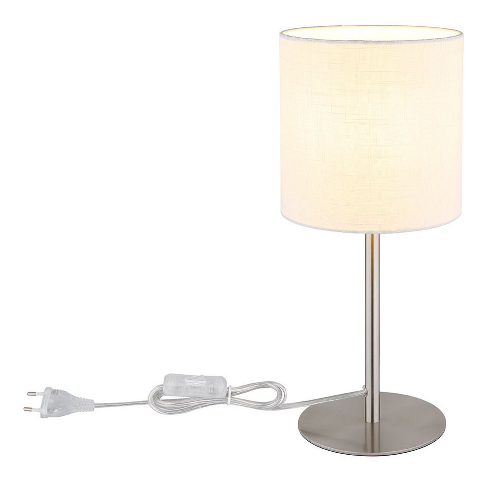 GLOBO LIGHTING Nachttischlampe, Leuchtmittel nicht inklusive, Tischleuchte Wohnzimmerleuchte Nachttischlampe silber Textil weiß