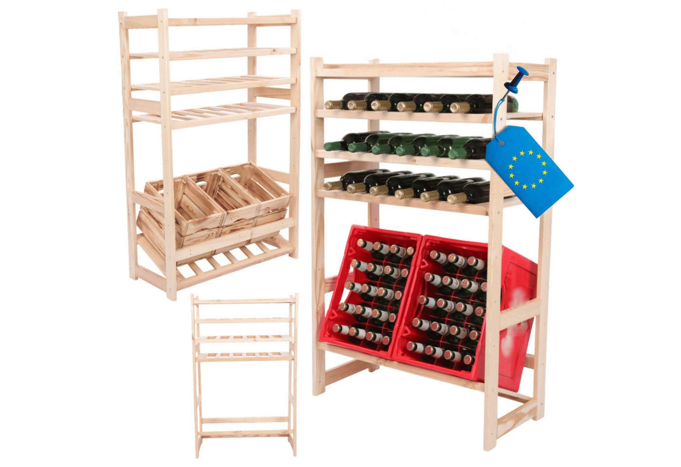 Modo24 Weinregal Kistenregal, Kombiregal, Weinregal, Holzregal, Massivholz Kiefer, Allzweckregal, Modulares Design, viele Größen und Farben Bild 2