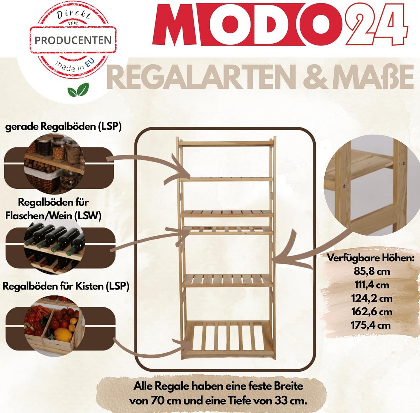 Modo24 Weinregal Kistenregal, Kombiregal, Weinregal, Holzregal, Massivholz Kiefer, Allzweckregal, Modulares Design, viele Größen und Farben Bild 4