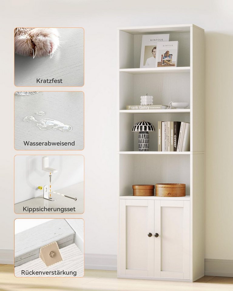 ODK Bücherregal mit Türen, Standregal mit 6 Ebenen, Höhe 176,4 cm, 1-tlg., Aufbewahrungsregal für Wohnzimmer, Homeoffice und Schlafzimmer Bild 5