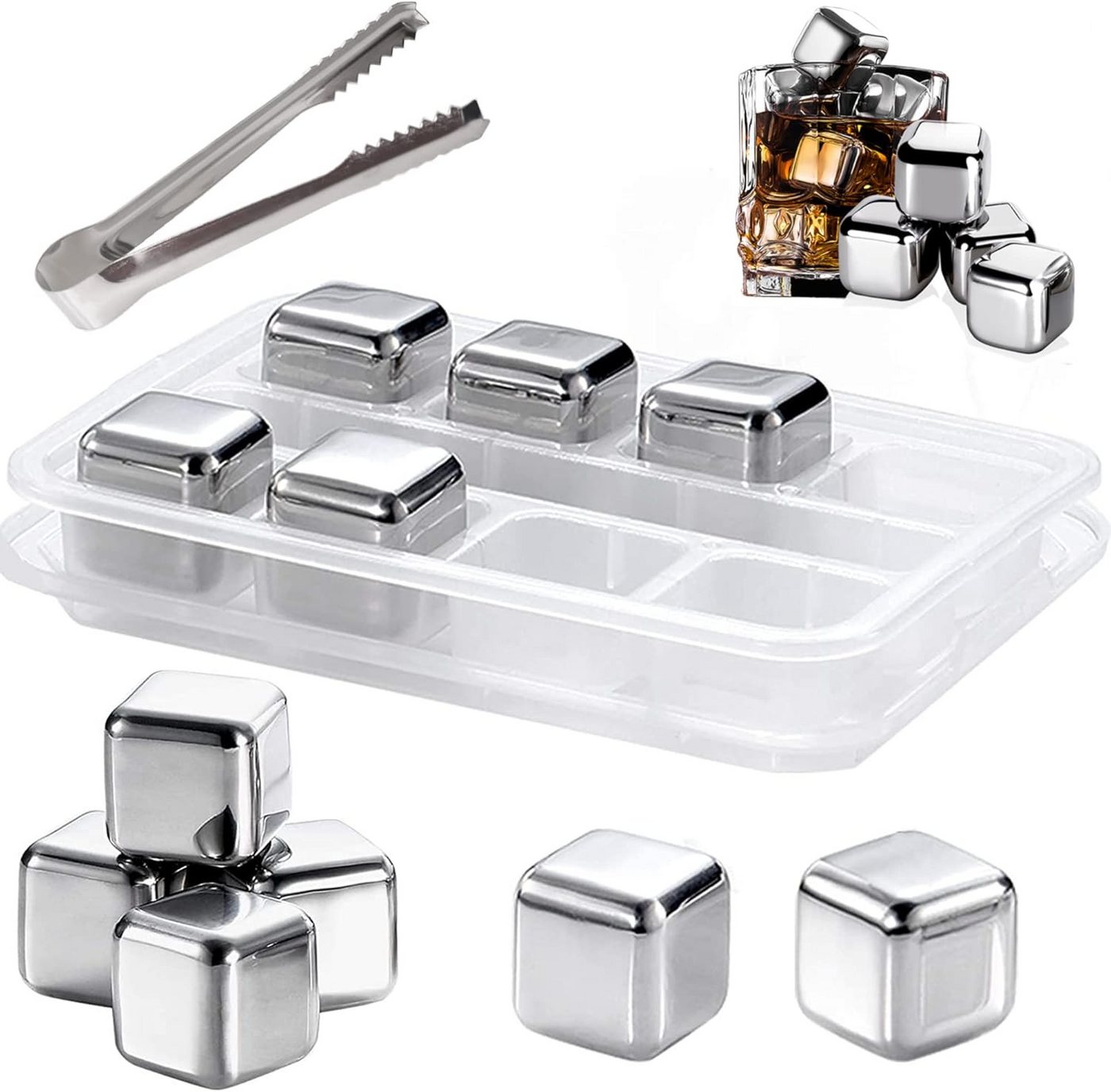 FELIXLEO Eiswürfelform 8er Set Whisky Steine Edelstahl, Wiederverwendbare Eiswürfel mit Box., (1-tlg)