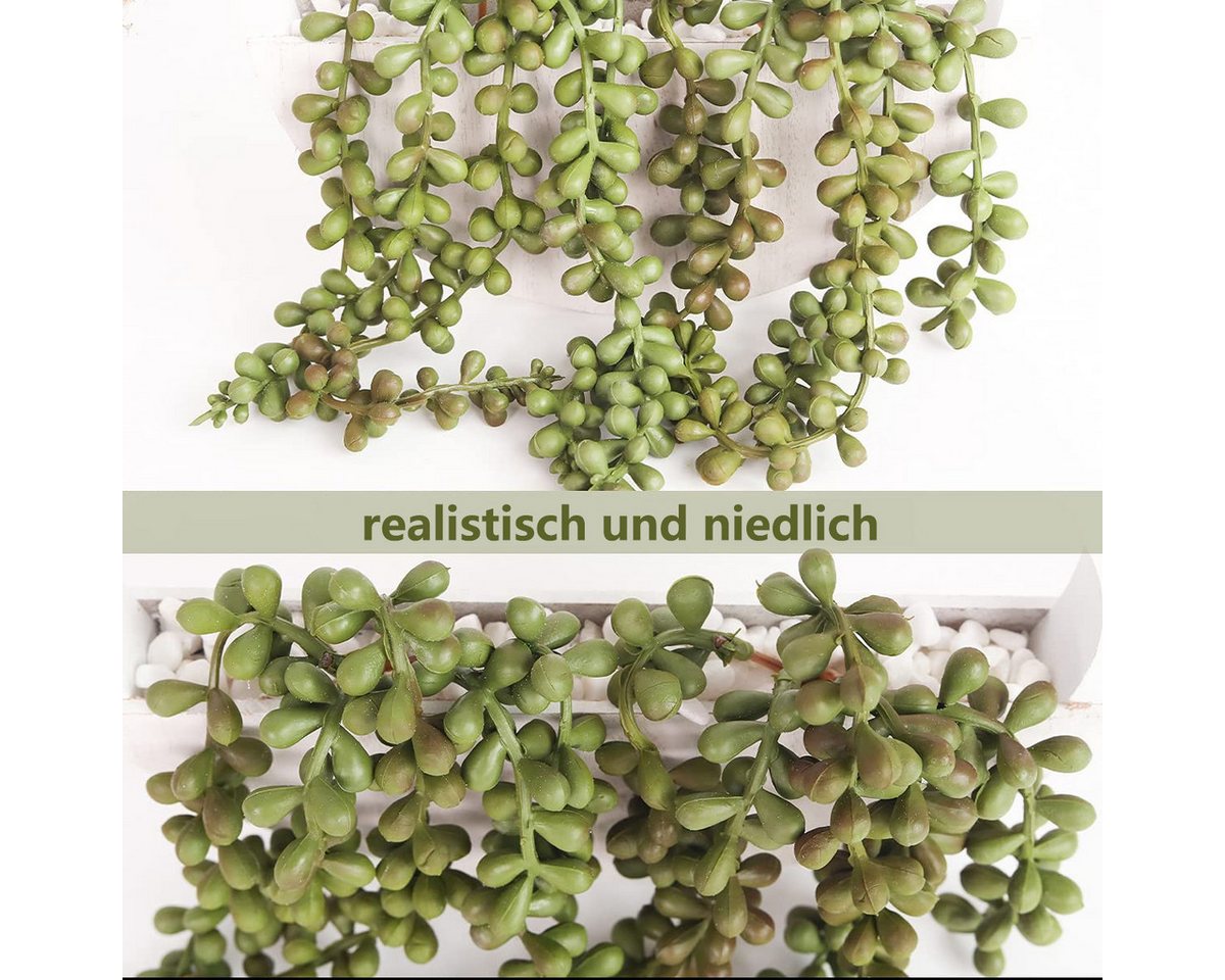 Kunstpflanze 2 Stück Künstliche Sukkulenten Hängepflanzen, FOUORTUNATE-BEE, Künstliche Perlenpflanze im Topf für Innen- und Außendeko Bild 2