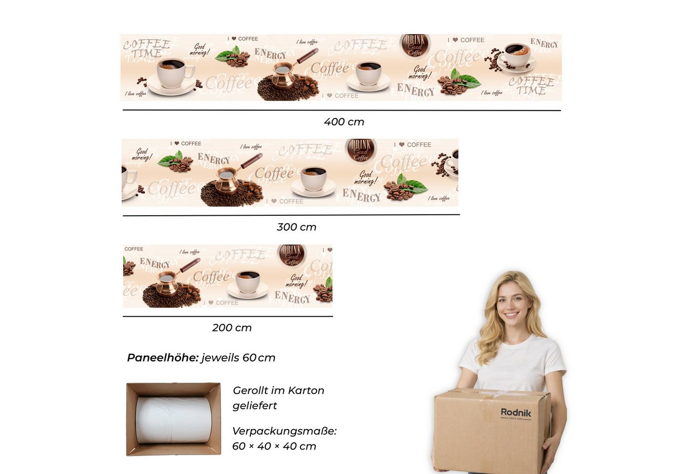 Rodnik Küchenrückwand Coffee, monolithische ABS-Platte mit Direktdruck, formstabil und langlebig Bild 4