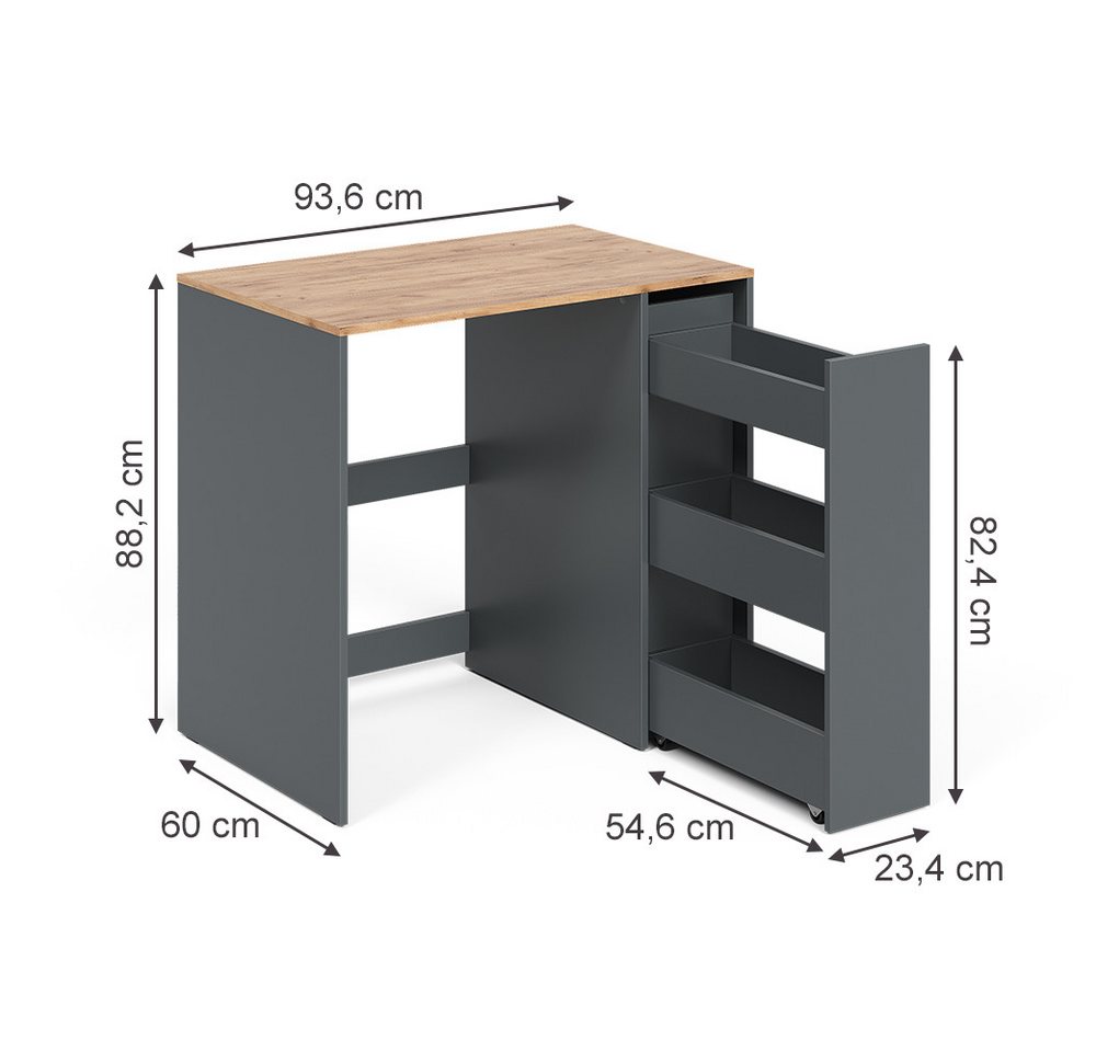 Vicco Waschmaschinenumbauschrank Viktor, Anthrazit/Goldkraft Eiche, 93.6 x 88.2 cm mit Rollcontainer (1-St) Bild 4