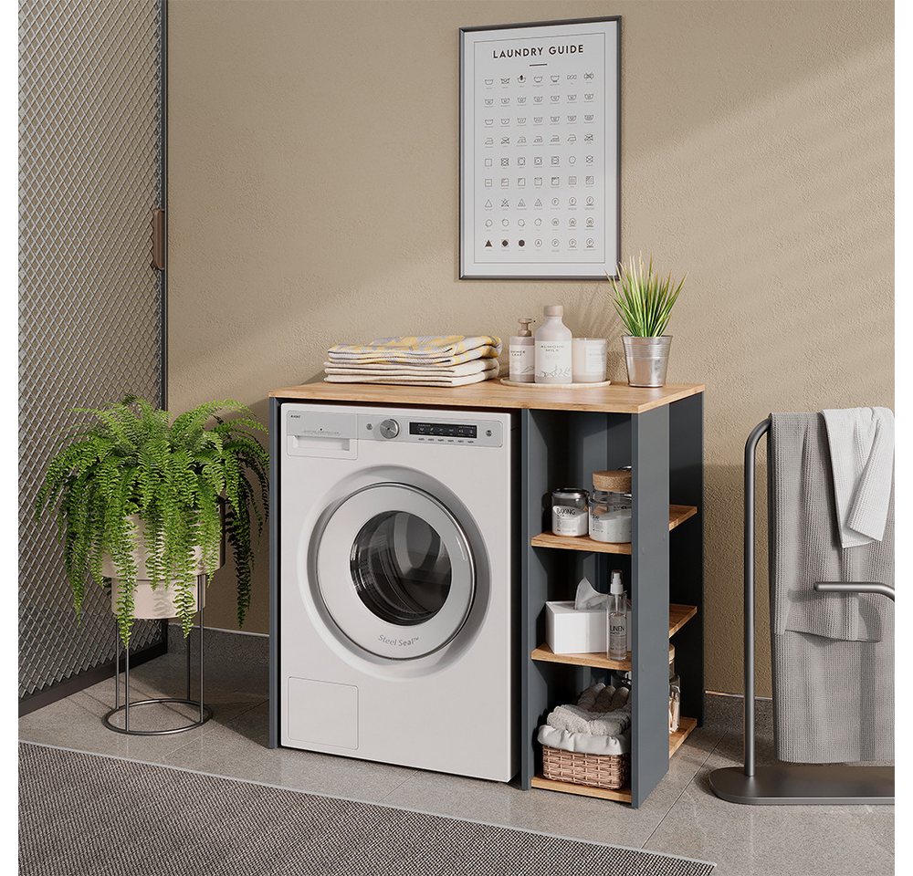 Vicco Waschmaschinenumbauschrank Viktor, Anthrazit/Goldkraft Eiche, 93.6 x 88.2 cm mit Regal (1-St)