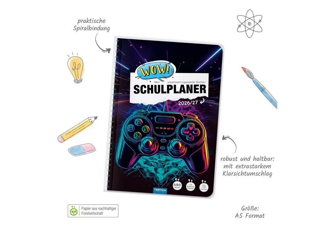 Schülerkalender TRÖTSCH - Schulplaner WOW Gaming 26/27