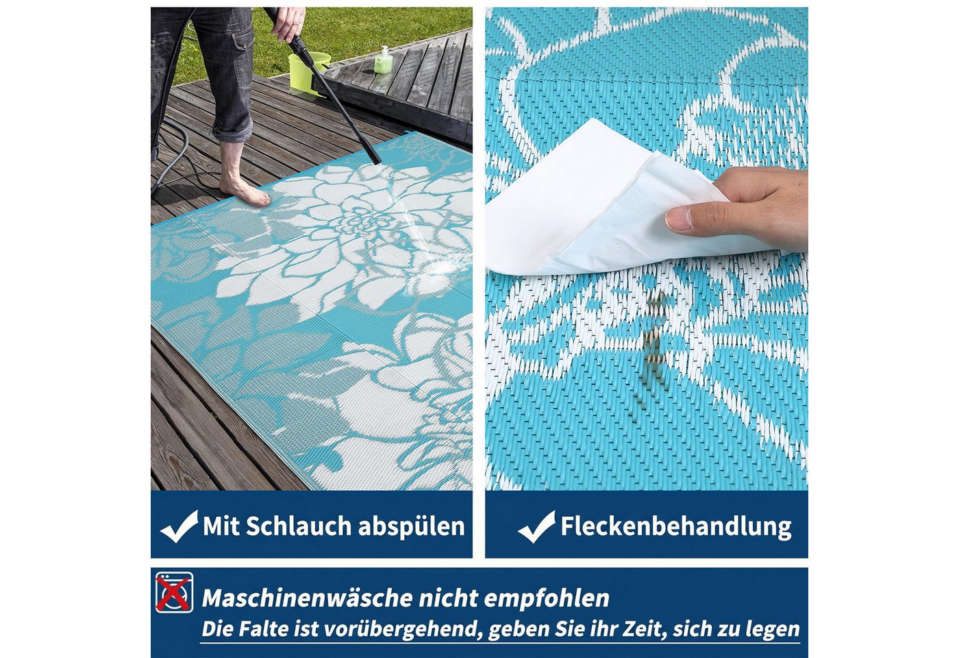 GarveeMore Outdoorteppich Outdoor-Wendeteppich aus PP-Gewebe, wasserfester, inkl. Befestigungsheringe & Tragetasche Bild 5