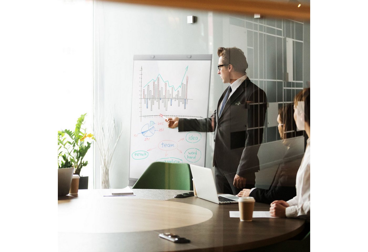 hjh OFFICE Magnettafel Whiteboard Multiboard Stahl, 2-in-1 Flipchart und Whiteboard