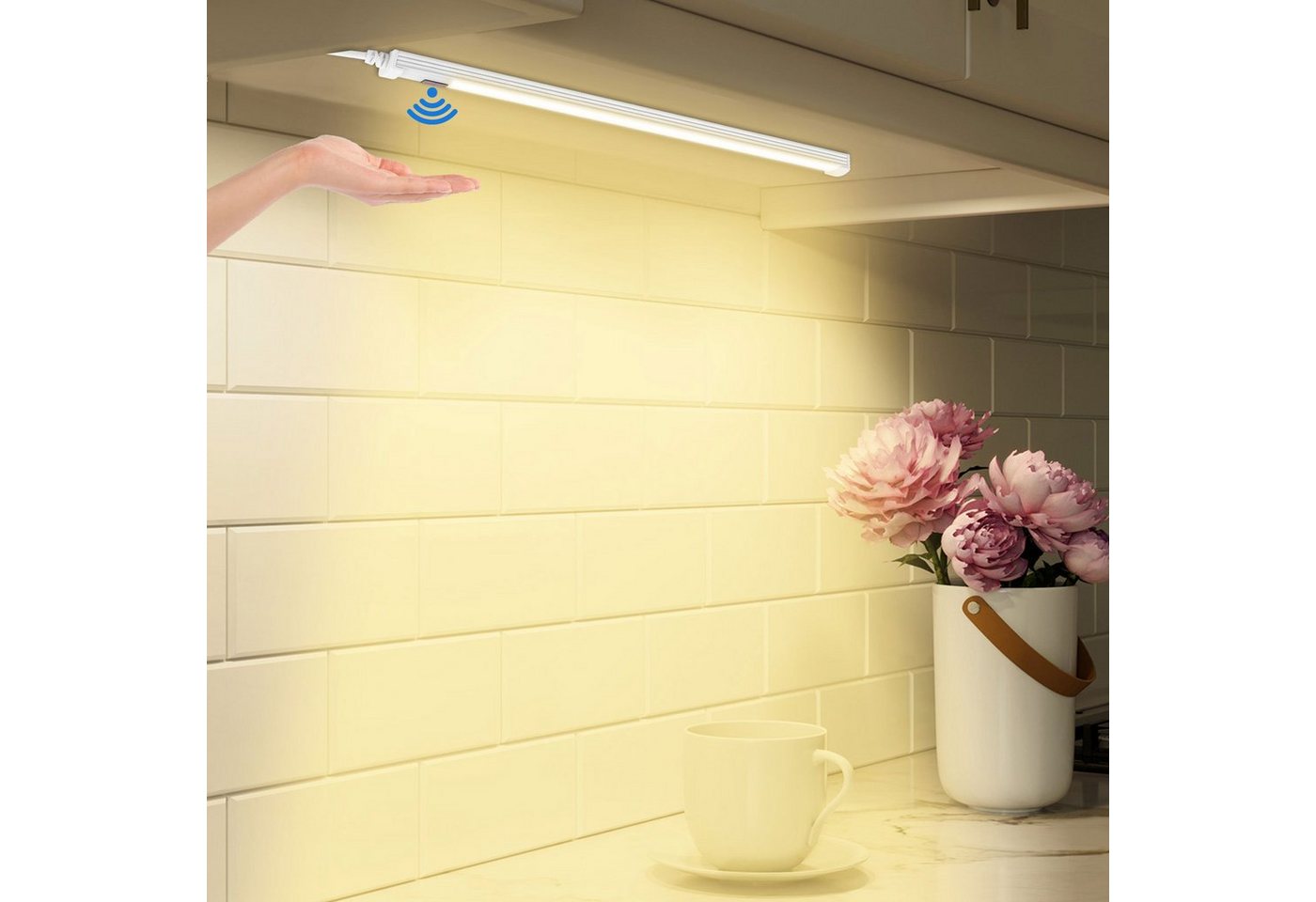 Sunicol LED Unterbauleuchte Sensor-Schalter, Farbe veränderbar, für Schrank Bad-Beleuchtung, Warmes Weiß, USB
