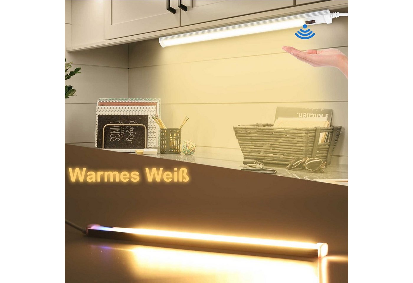 Sunicol LED Unterbauleuchte Sensor-Schalter, Farbe veränderbar, für Schrank Bad-Beleuchtung, Warmes Weiß, USB Bild 4