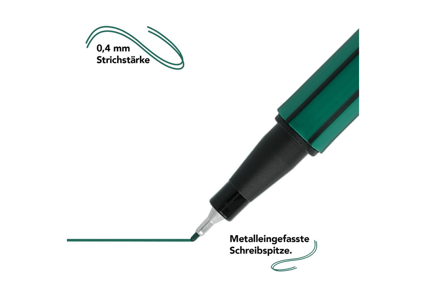 WESTCOTT Fineliner grün 10 Stück, Premium Fineliner mit 0,4mm Strichstärke, (Vorteilspack, 10-tlg), Präzise Strichführung, metalleingefasste Spitze, schnelltrocknend