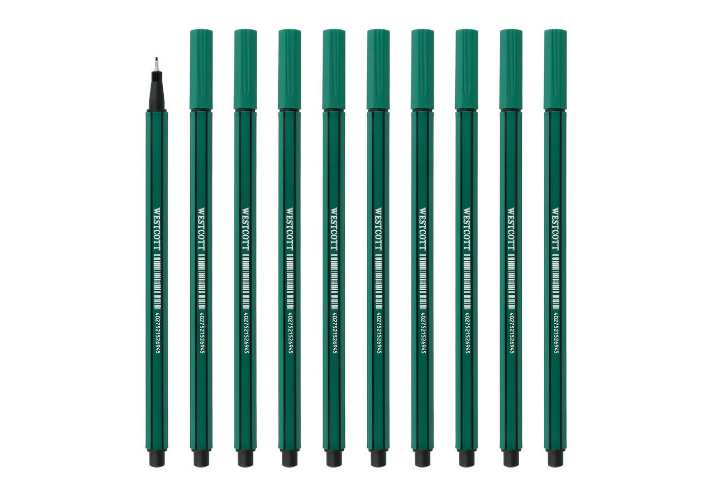 WESTCOTT Fineliner grün 10 Stück, Premium Fineliner mit 0,4mm Strichstärke, (Vorteilspack, 10-tlg), Präzise Strichführung, metalleingefasste Spitze, schnelltrocknend Bild 3