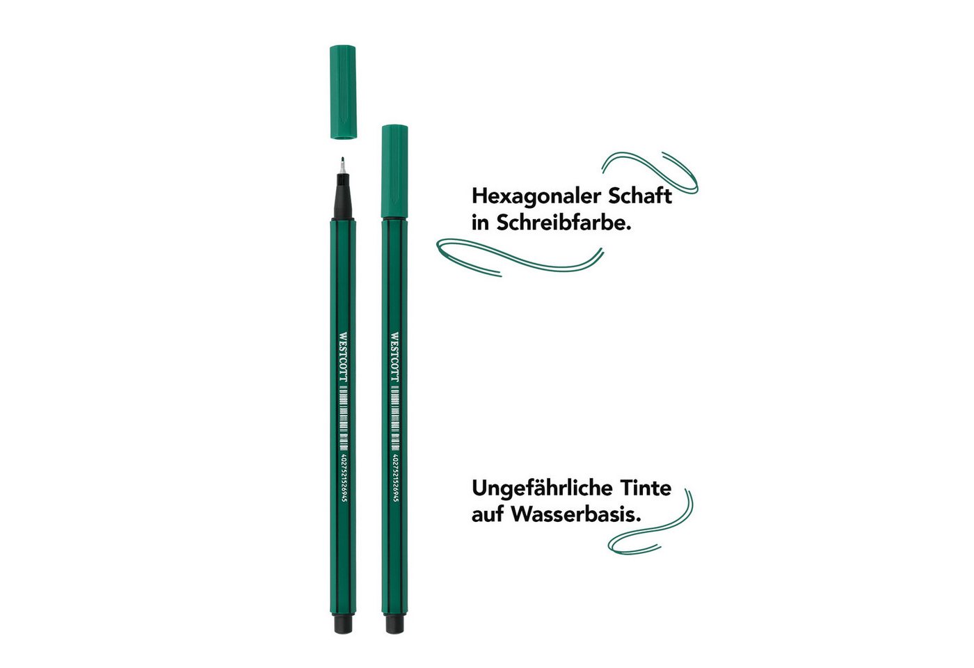 WESTCOTT Fineliner grün 10 Stück, Premium Fineliner mit 0,4mm Strichstärke, (Vorteilspack, 10-tlg), Präzise Strichführung, metalleingefasste Spitze, schnelltrocknend Bild 5