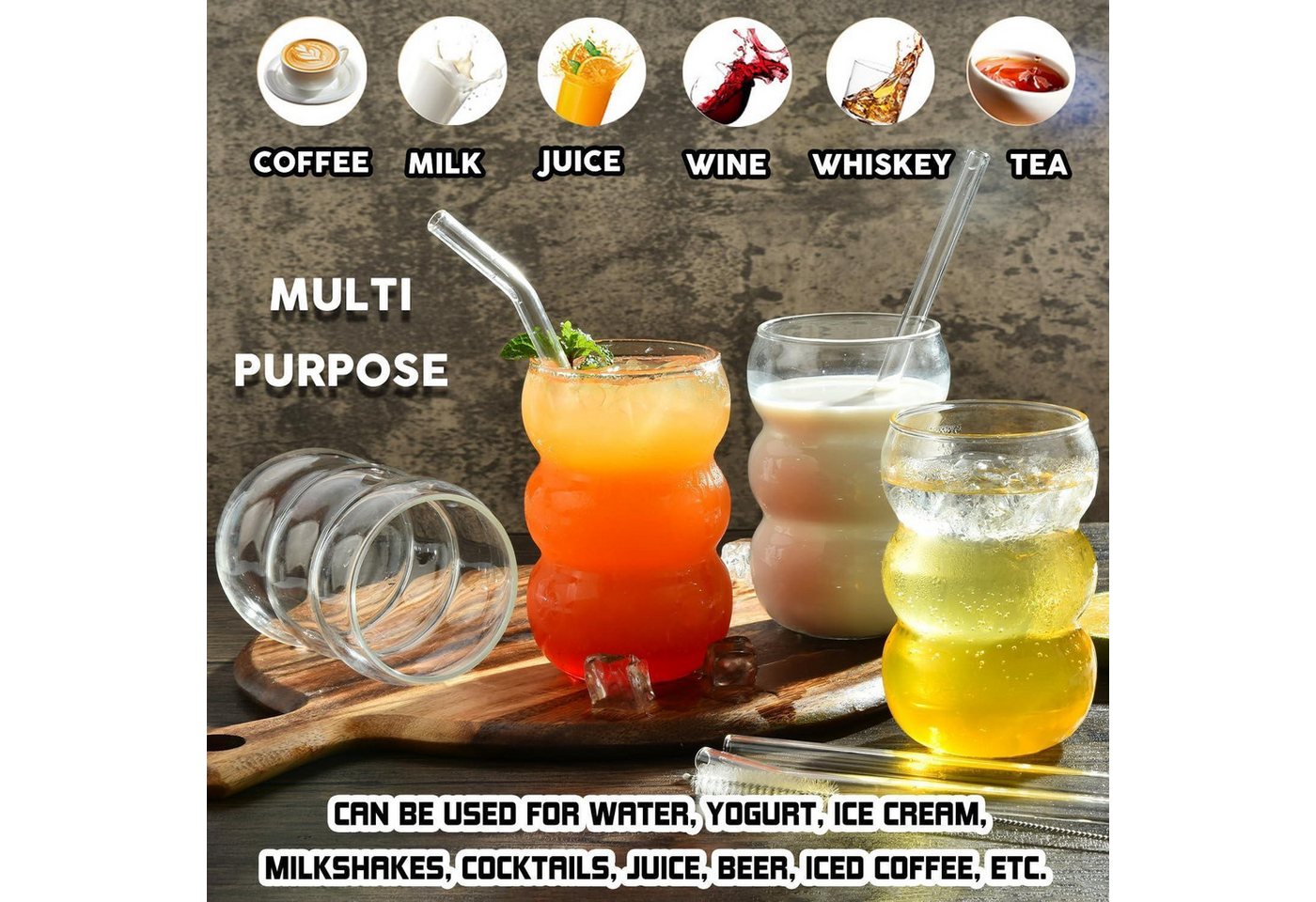 LuxusKollektion Gläser-Set Trinkgläser Set 4er geripptes Glas 550ml Wave Latte Macchiato Bild 3