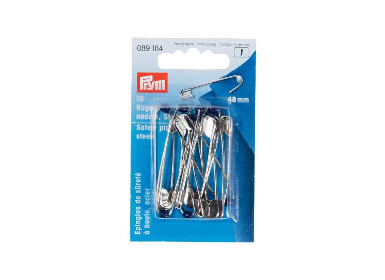 Prym Stricknadeln Kugel-Sicherheitsnadeln 48 mm silberfarbig 10 St