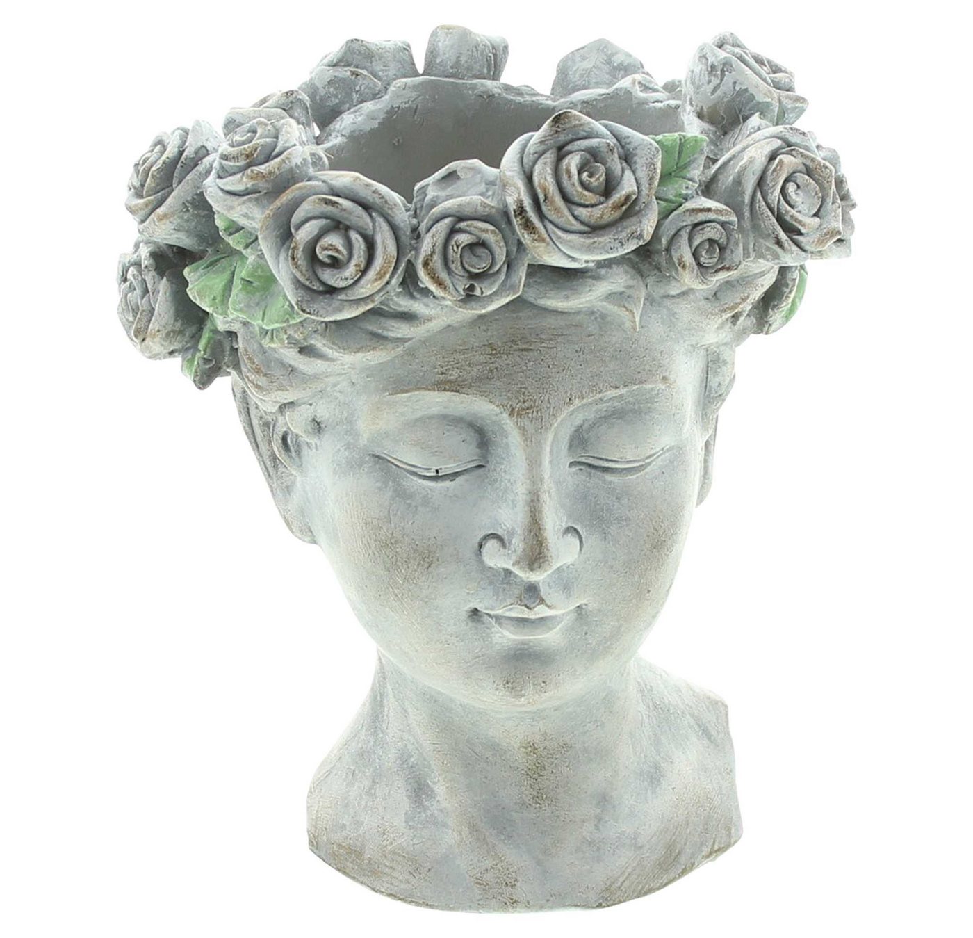 Dekoleidenschaft Blumentopf Büste "Rosenkrone" Pflanztopf, Pflanzgefäß, Pflanzschale, Gartendeko, in antiker Steinoptik aus Polyresin für Draußen Bild 2