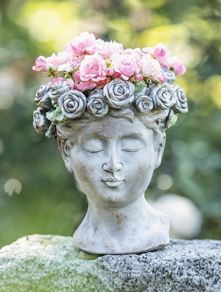 Dekoleidenschaft Blumentopf Büste "Rosenkrone" Pflanztopf, Pflanzgefäß, Pflanzschale, Gartendeko, in antiker Steinoptik aus Polyresin für Draußen Bild 3