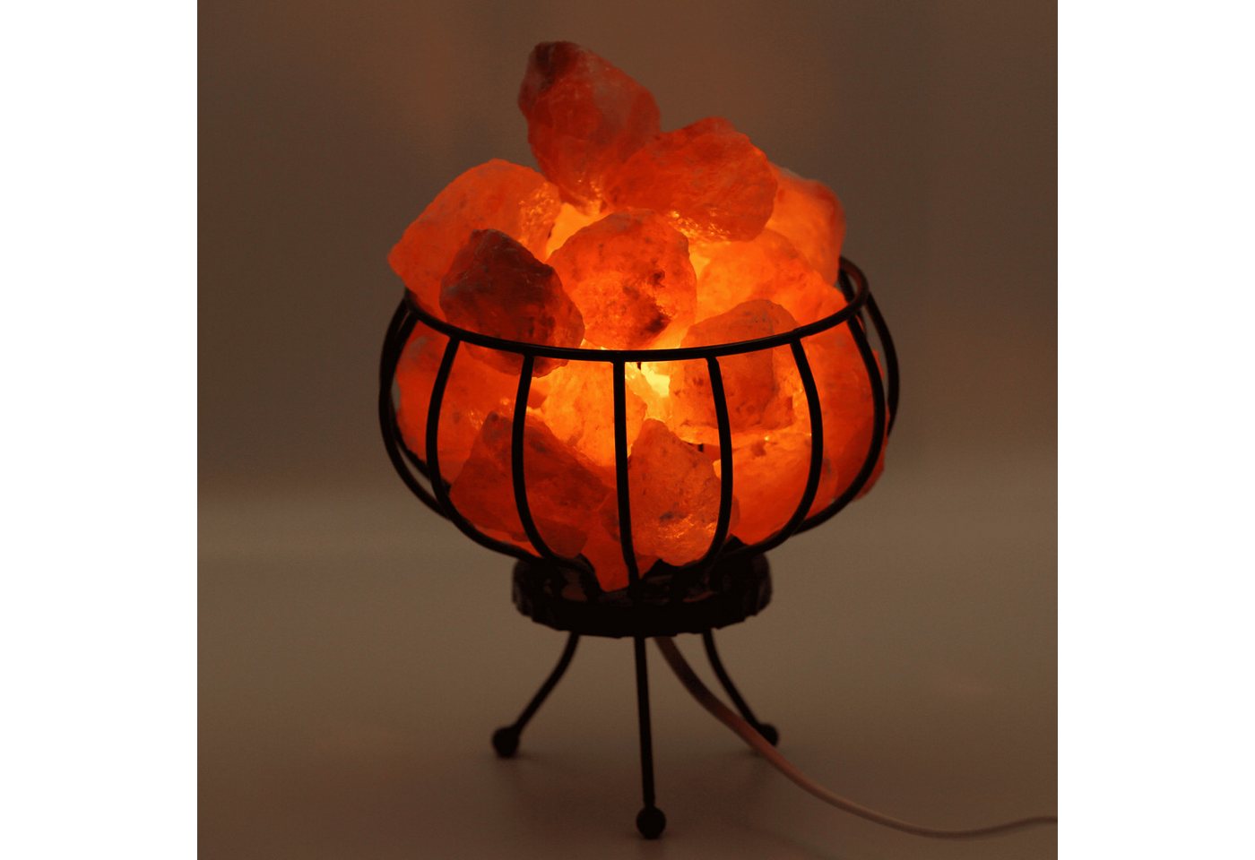 HAF Salzkristall-Tischlampe Salzlampe Metallkorb Feuerkorb mit Salzkristallen inkl Fassung + Birne, Leuchtmittel wechselbar, Warmweiß/Rosa, Handgefertigt - jeder Stein ein Unikat Bild 2