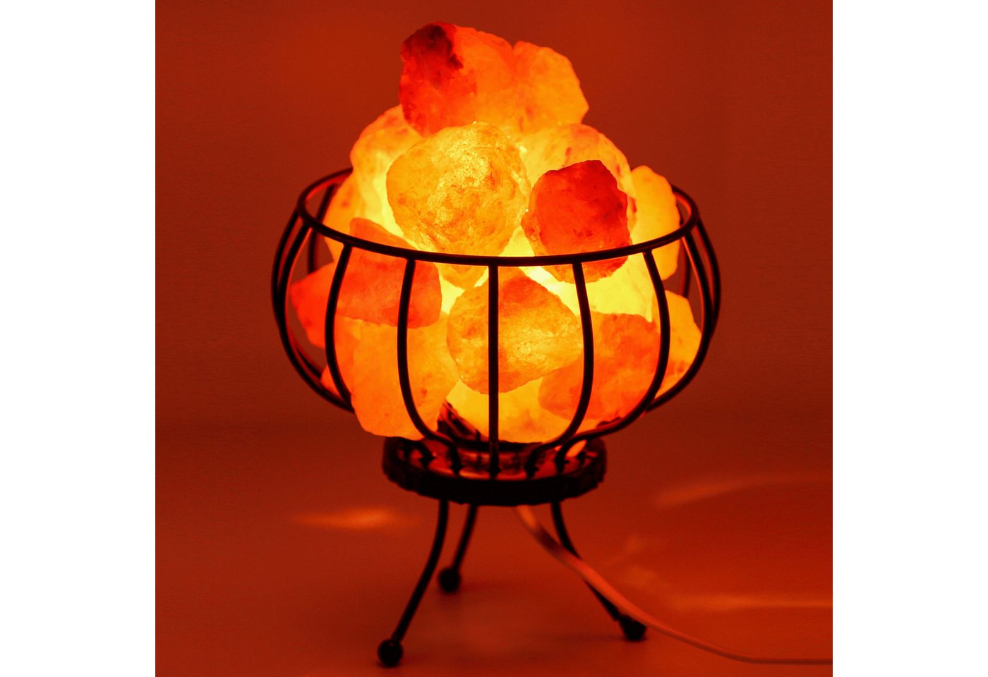 HAF Salzkristall-Tischlampe Salzlampe Metallkorb Feuerkorb mit Salzkristallen inkl Fassung + Birne, Leuchtmittel wechselbar, Warmweiß/Rosa, Handgefertigt - jeder Stein ein Unikat Bild 3