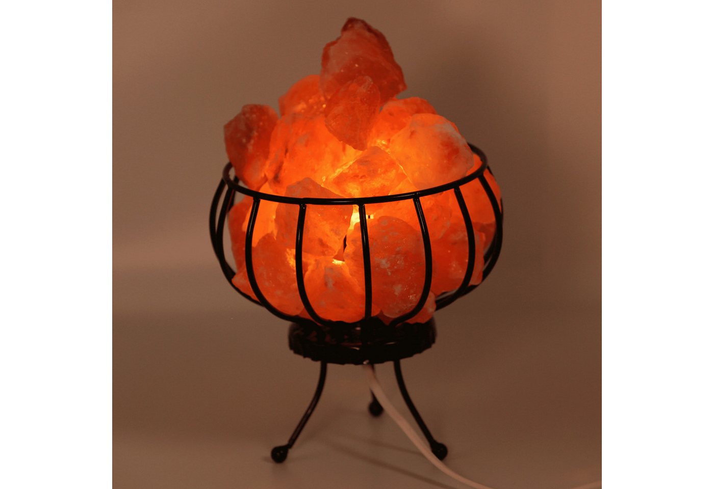 HAF Salzkristall-Tischlampe Salzlampe Metallkorb Feuerkorb mit Salzkristallen inkl Fassung + Birne, Leuchtmittel wechselbar, Warmweiß/Rosa, Handgefertigt - jeder Stein ein Unikat Bild 5