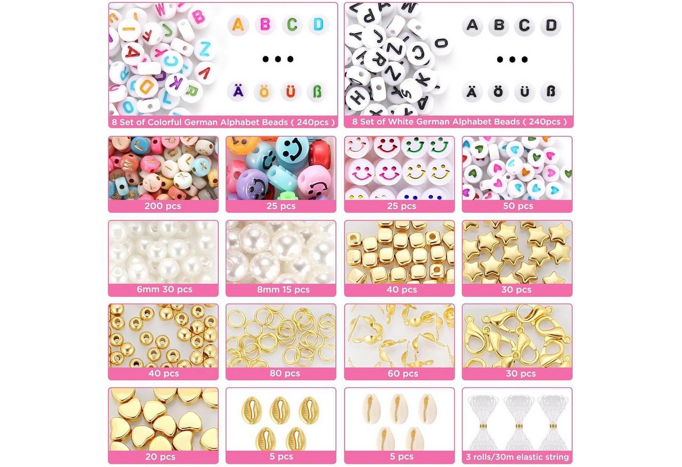 LuxusKollektion Bastelperlen Perlen Set 120 Farben 2mm Buchstabenperlen Charms Weihnachten Mädchen Bild 2