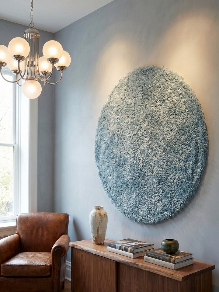 KADIMA DESIGN Teppich SALZACH Shaggy Langflor Wohnzimmer Schlafzimmer Waschbar Flauschig, Rund, Höhe: 52 mm, Blau, 80x80 cm, Wohnzimmerteppich Strapazierfähig Waschbar Bild 3