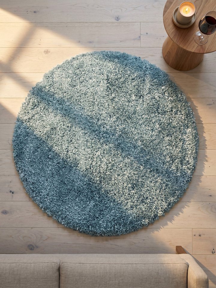 KADIMA DESIGN Teppich SALZACH Shaggy Langflor Wohnzimmer Schlafzimmer Waschbar Flauschig, Rund, Höhe: 52 mm, Blau, 80x80 cm, Wohnzimmerteppich Strapazierfähig Waschbar Bild 4