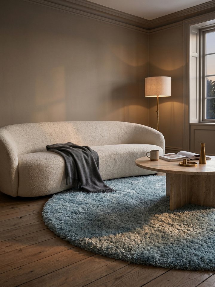 KADIMA DESIGN Teppich SALZACH Shaggy Langflor Wohnzimmer Schlafzimmer Waschbar Flauschig, Rund, Höhe: 52 mm, Blau, 80x80 cm, Wohnzimmerteppich Strapazierfähig Waschbar Bild 5