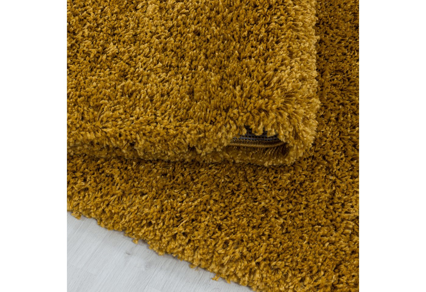 KADIMA DESIGN Teppich SPREE Shaggy Langflor Wohnzimmer Schlafzimmer Waschbar Esszimmer, Läufer, Höhe: 32 mm, Gold, 60x110 cm, Wohnzimmerteppich Strapazierfähig Waschbar