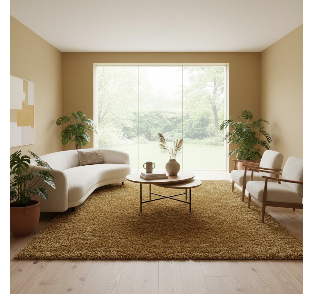KADIMA DESIGN Teppich SPREE Shaggy Langflor Wohnzimmer Schlafzimmer Waschbar Esszimmer, Läufer, Höhe: 32 mm, Gold, 60x110 cm, Wohnzimmerteppich Strapazierfähig Waschbar Bild 2