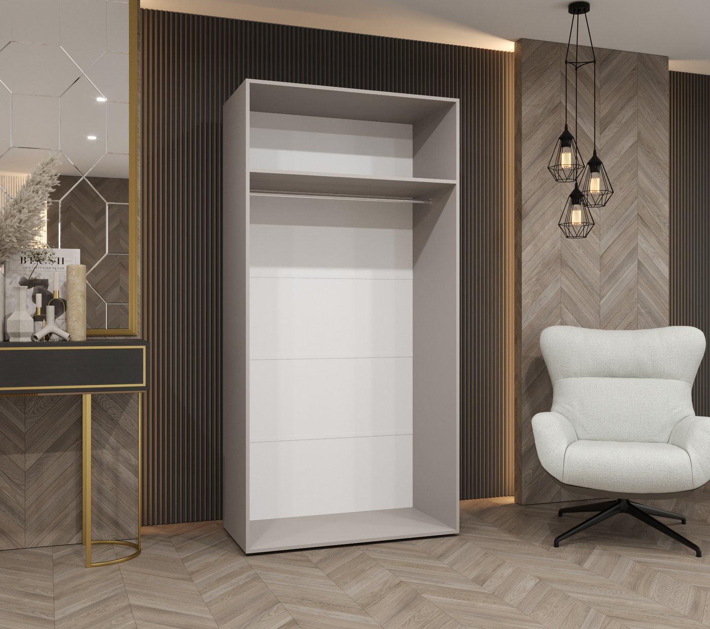 MOEBLO Drehtürenschrank LIVENTO 1 (mit Soft-Close, moderne Griffe – Moderner Kleiderschrank mit Einlegeböden & Kleiderstange für Schlafzimmer und Ankleide, Kleiderschrank Schrank Garderobe Schlafzimmer Drehtürenschrank) (BxHxT): 100/150/200/250/300x202x52 cm Bild 3
