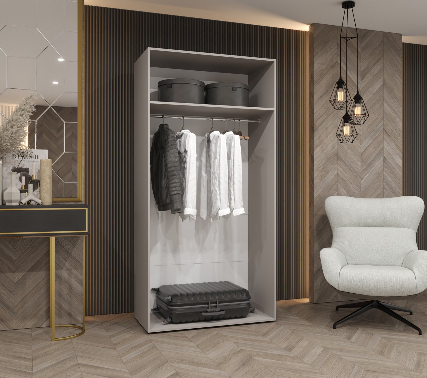 MOEBLO Drehtürenschrank LIVENTO 1 (mit Soft-Close, moderne Griffe – Moderner Kleiderschrank mit Einlegeböden & Kleiderstange für Schlafzimmer und Ankleide, Kleiderschrank Schrank Garderobe Schlafzimmer Drehtürenschrank) (BxHxT): 100/150/200/250/300x202x52 cm Bild 5