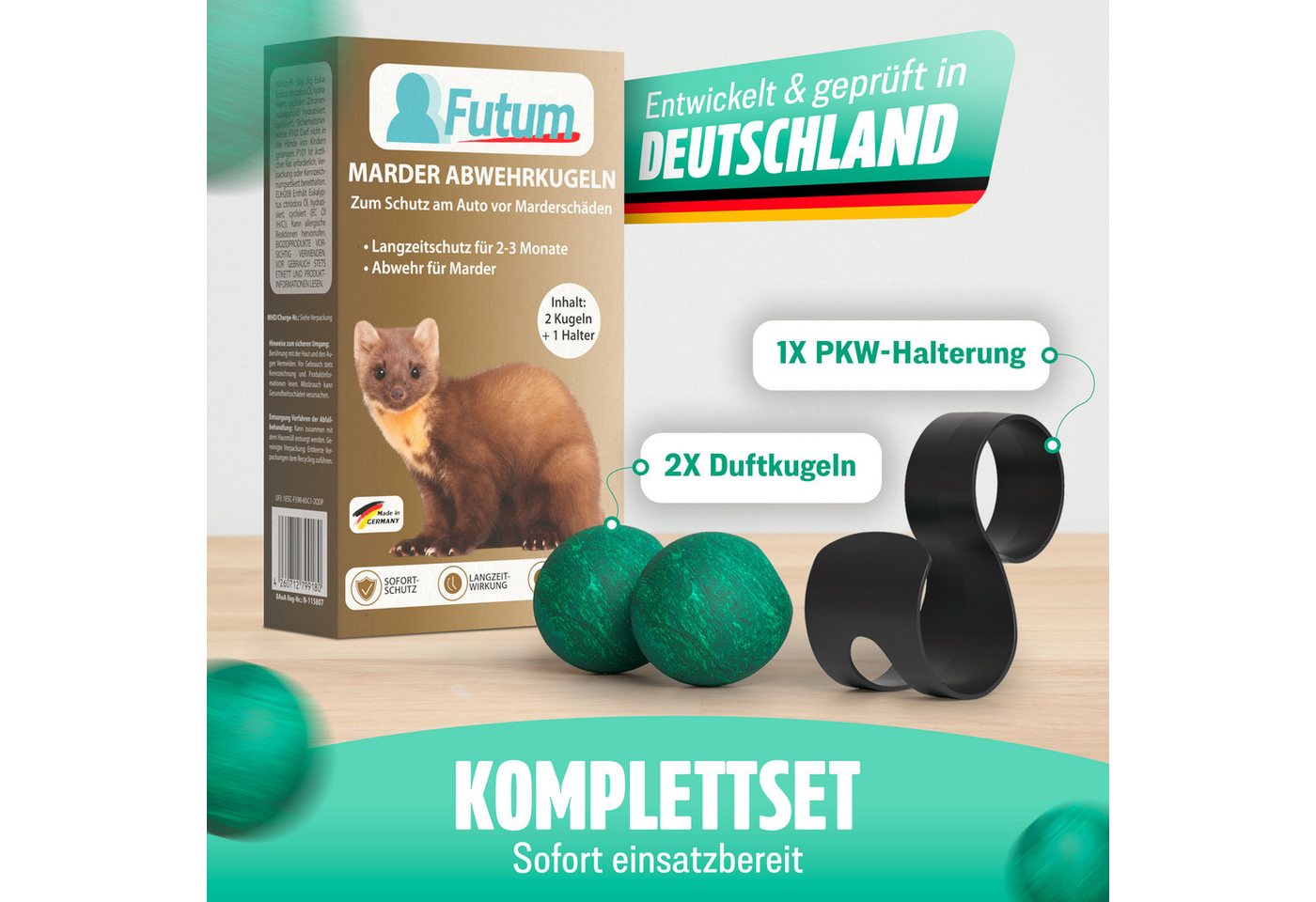 FUTUM Vergrämungsmittel 2x2er Set + 2 Halter Marderkugeln gegen Marder für Auto Marderschutz, 4-St., Marderabwehr Bild 3