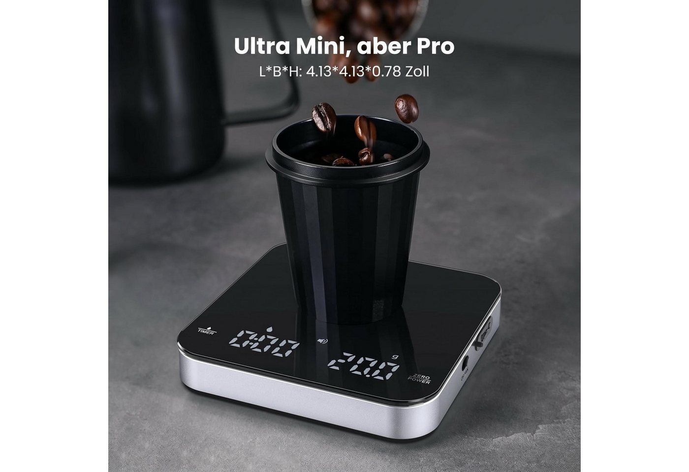 Maestri House Küchenwaage Mini-Kaffeewaage mit Timer, USB-C-wiederaufladbare Espressowaage, (USB-C-wiederaufladbare Espressowaage tragbare digitale Küchenwaage), 2 kg/0,1 g