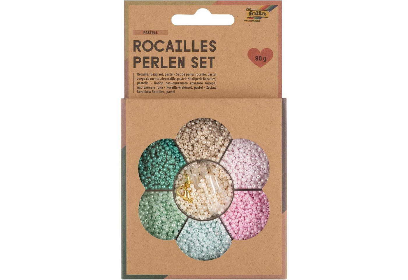 Folia Max Bringmann KG Bastelperlen folia Perlen Set Rocailles pastell 90g mit Nylonfaden und Verschlüsse