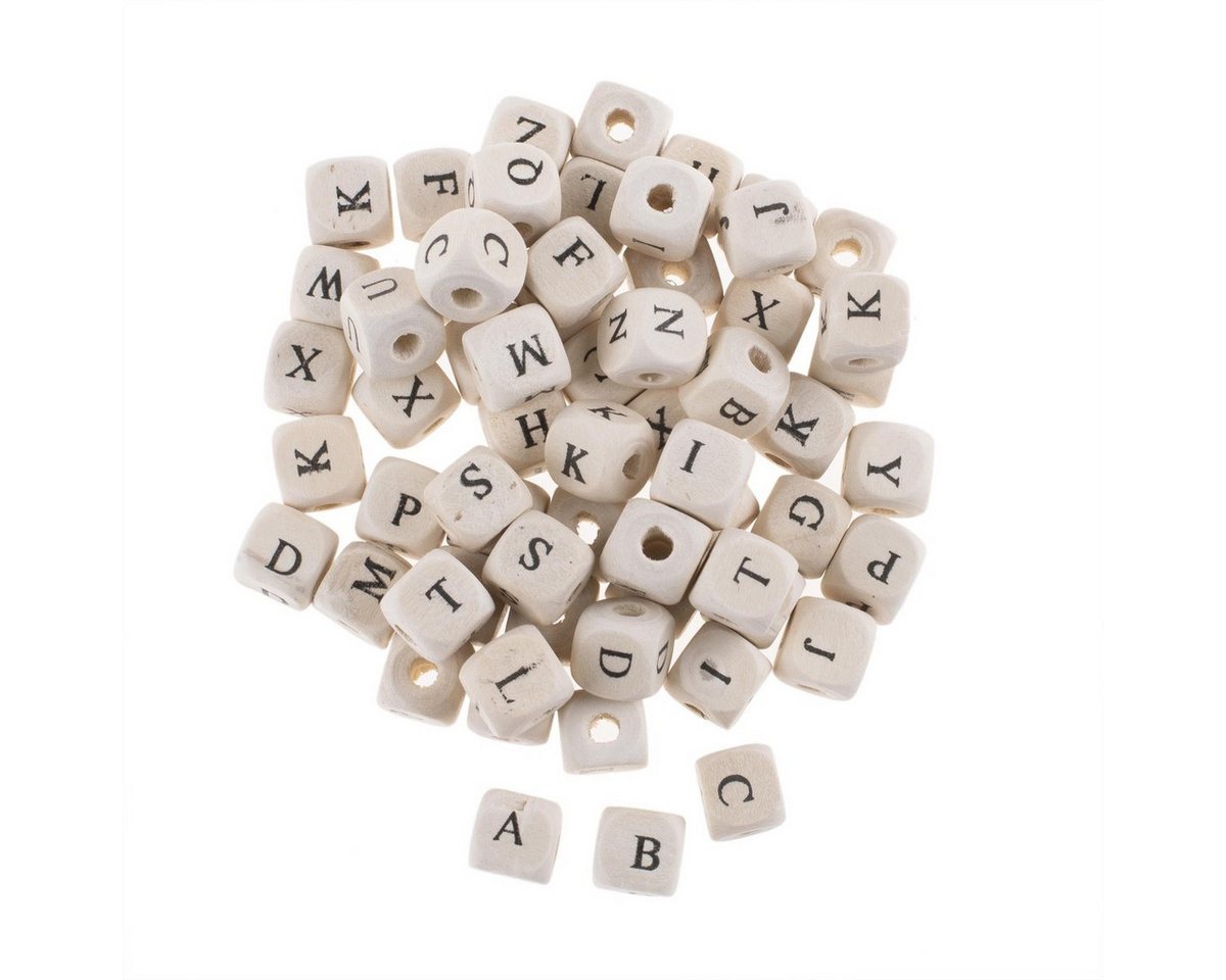 Glorex Bastelperlen GLOREX Holzperlen mit Buchstaben weiß/schwarz 185g