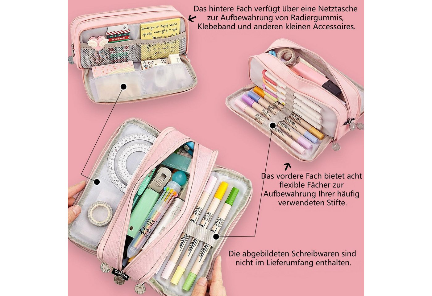 FOUORTUNATE-BEE Federmäppchen Federmäppchen 3 Fächer Großes Stifteetui Mäppchen Schule Büro, Für Schule Büro Studium Kosmetik Reise Schlampermäppchen Set Bild 5