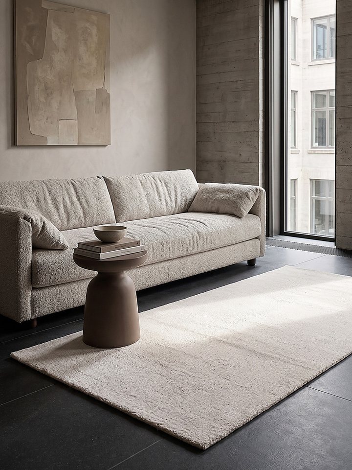 KADIMA DESIGN Teppich ALDAN Teppichläufer Creme 60x110 Uni Polyester Antirutsch Wohnraum, Läufer, Höhe: 17 mm, Trittschalldämmend, Strapazierfähig, Farbecht, Pflegeleicht Bild 2