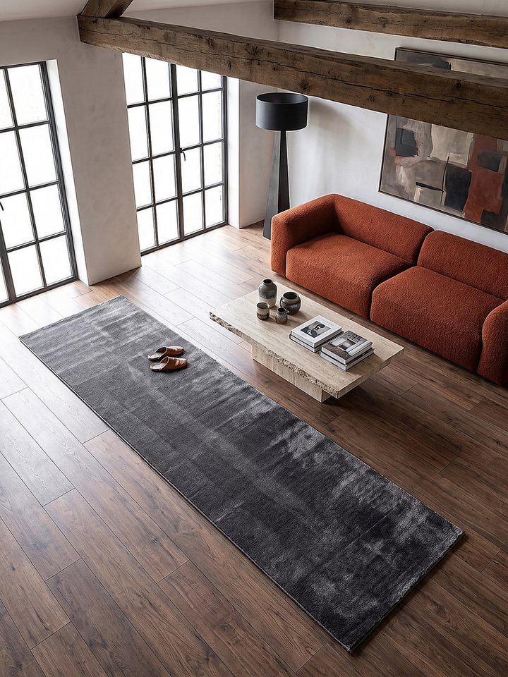 KADIMA DESIGN Teppich ALDAN Teppichläufer Anthrazit 60x110 Uni Polyester Antirutsch, Läufer, Höhe: 17 mm, Trittschalldämmend, Strapazierfähig, Pflegeleicht, Farbecht Bild 5