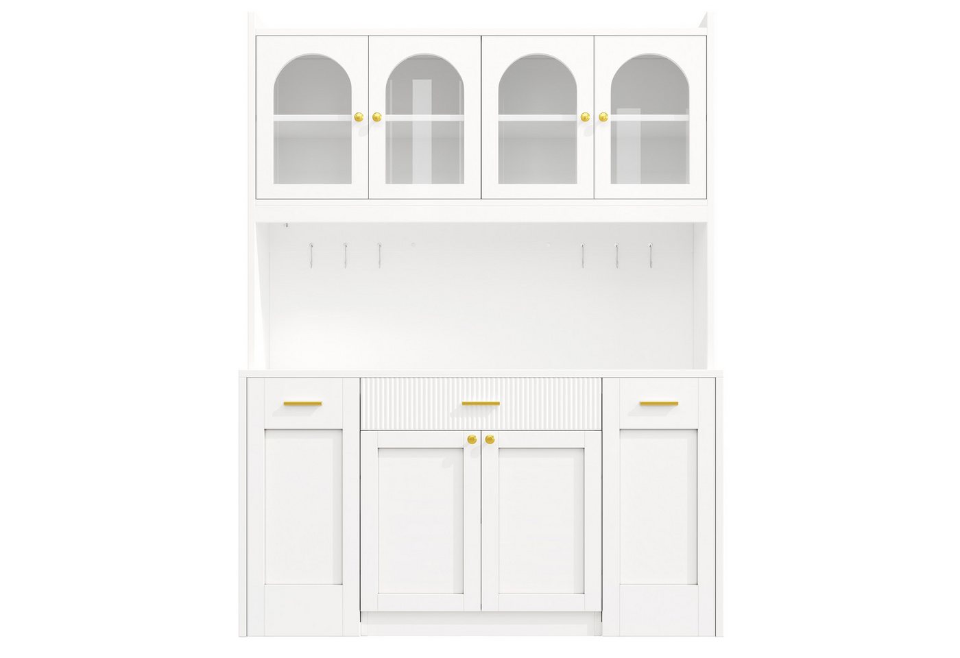 Flieks Küchenbuffet Hochschrankmit LED-Beleuchtung, 4 Glastüren, beidseitigen Roll-Ablagen (B120/T40/H187 cm, 1-St) Küchenschrank Glasvitrinen mit verstellbarer Ablagen Weiß Modernstil Bild 4