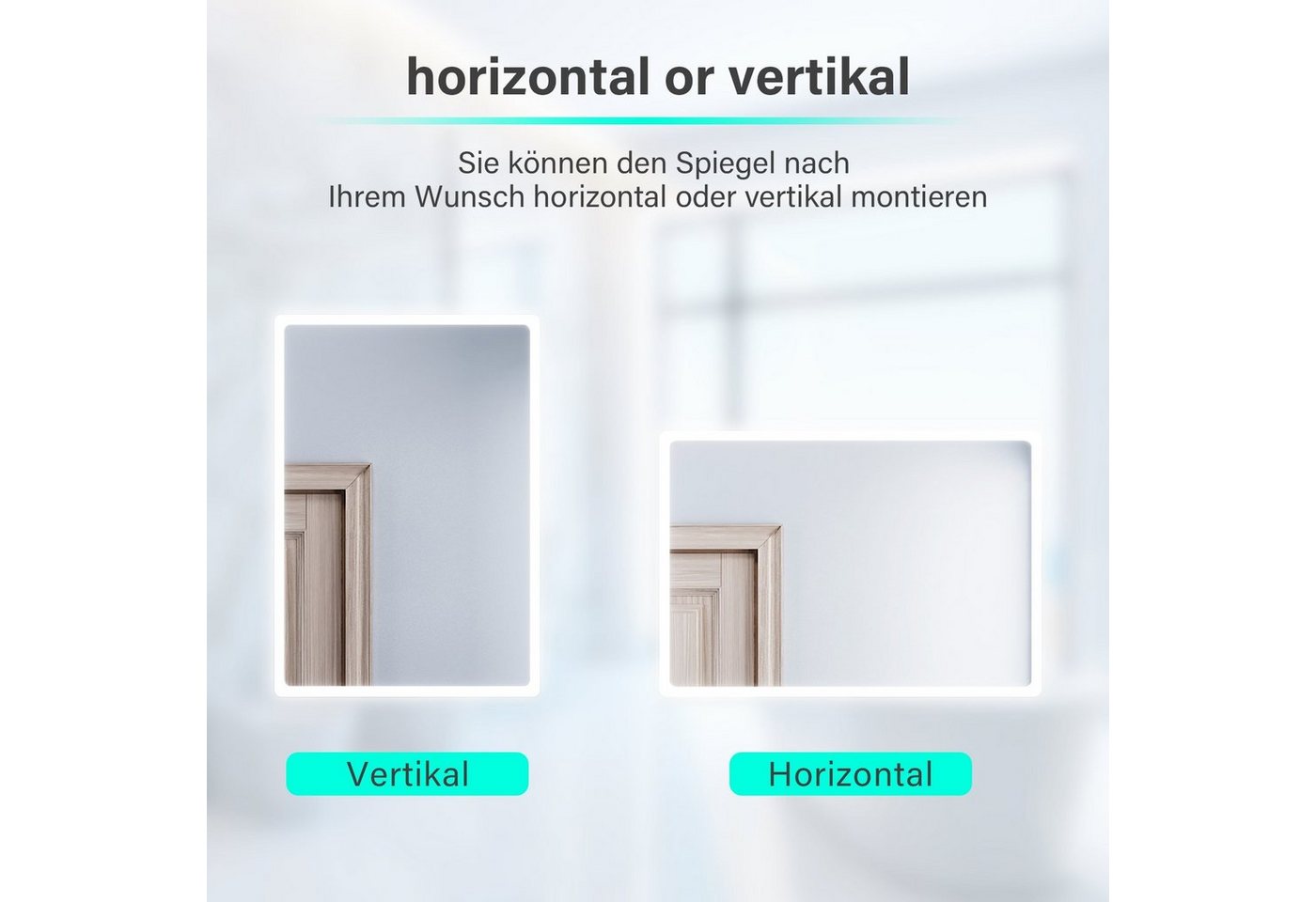 SONNI Badspiegel Badspiegel mit Beleuchtung Wandspiegel 60 x 40cm Led Badspiegel, Kaltweiß Wandschalter Badspiegel mit Licht IP44